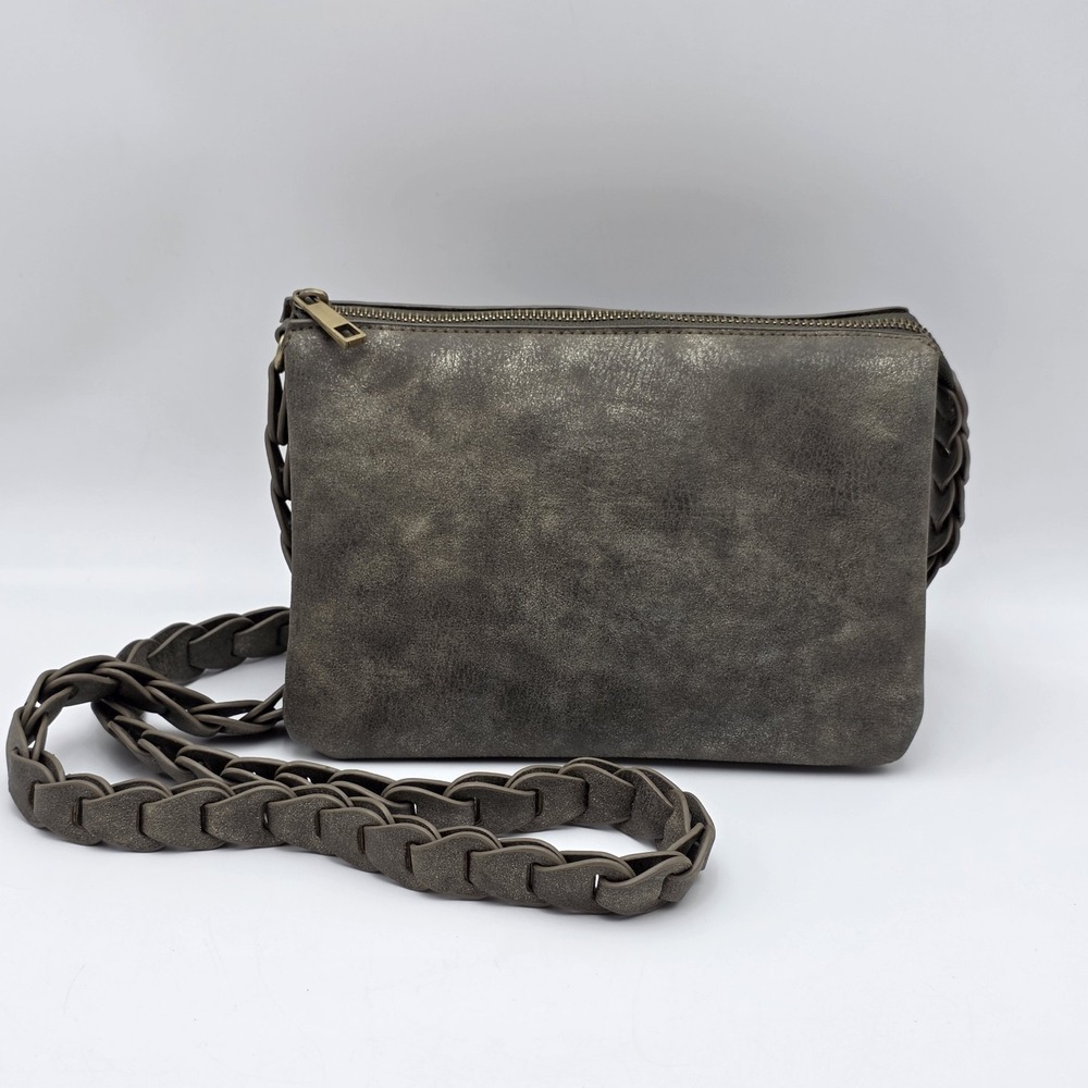 Army Green Metallic ANTHROPOLOGIE Bag Crossbody Braid Strap Boho Faux Leather